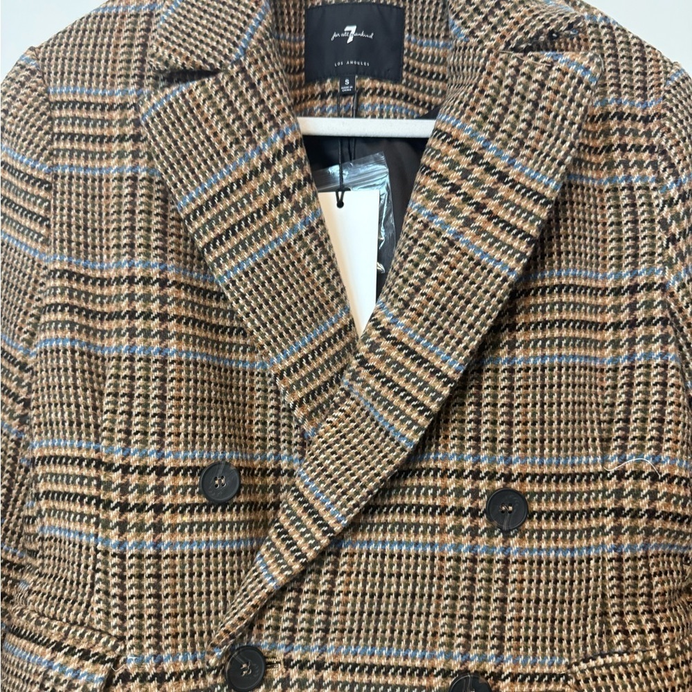 NWT 7 For All Mankind Plaid Double Breasted
Blazer Brown Blue Small Academia - Picture 2 of 9